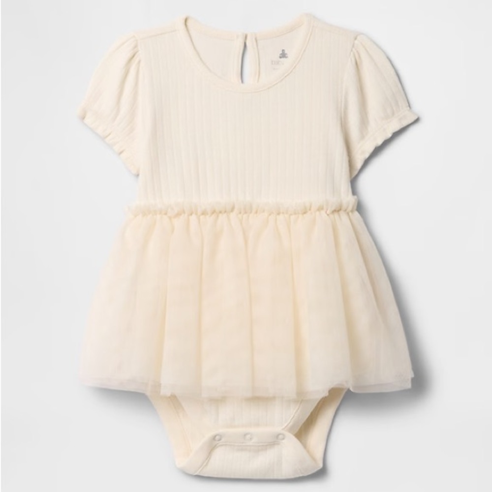 GAP Factory Baby Girl Pointelle Tulle Bodysuit Dress 0–3M NWT